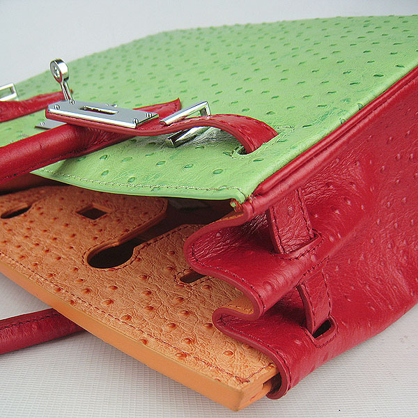 Replica Hermes Birkin 30CM Ostrich Veins Handbag Red/Orange/Green 6088 On Sale - Click Image to Close